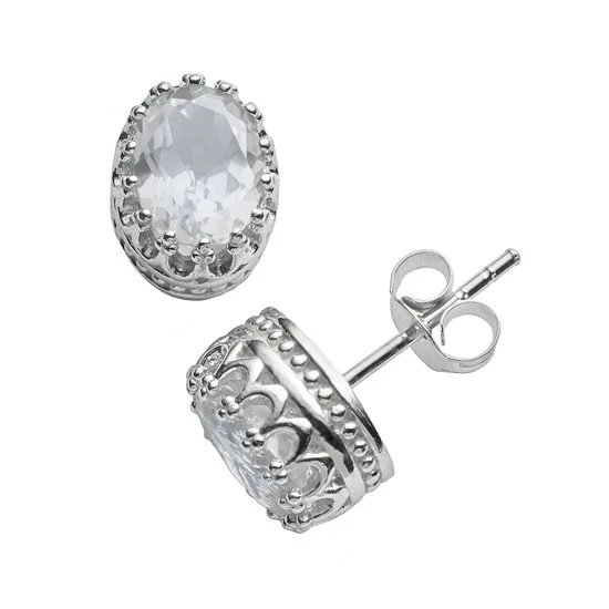 Designs By Gioelli Sterling Silver Lab-Created White Sapphire Oval Crown Stud Earrings 3 Designs By Gioelli Sterling Silver Lab-Created White Sapphire Oval Crown Stud Earrings
