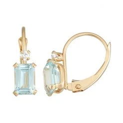Designs By Gioelli 10k Gold Emerald-Cut Lab-Created Aquamarine & White Zircon Leverback Earrings