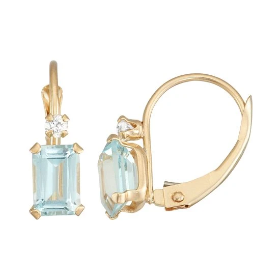 Designs By Gioelli 10k Gold Emerald-Cut Lab-Created Aquamarine & White Zircon Leverback Earrings 3 Designs By Gioelli 10k Gold Emerald-Cut Lab-Created Aquamarine & White Zircon Leverback Earrings