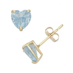 Designs By Gioelli Lab-Created Aquamarine 10k Gold Heart Stud Earrings