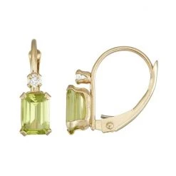 Designs By Gioelli 10k Gold Emerald-Cut Peridot & White Zircon Leverback Earrings