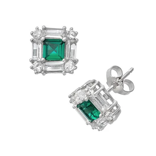 Designs By Gioelli Sterling Silver Lab-Created Emerald And Lab-Created White Sapphire Square Halo Stud Earrings 3 Designs By Gioelli Sterling Silver Lab-Created Emerald And Lab-Created White Sapphire Square Halo Stud Earrings