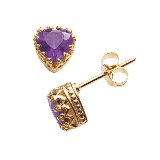Designs By Gioelli 14k Gold Over Silver Amethyst Heart Crown Stud Earrings 3 Designs By Gioelli 14k Gold Over Silver Amethyst Heart Crown Stud Earrings