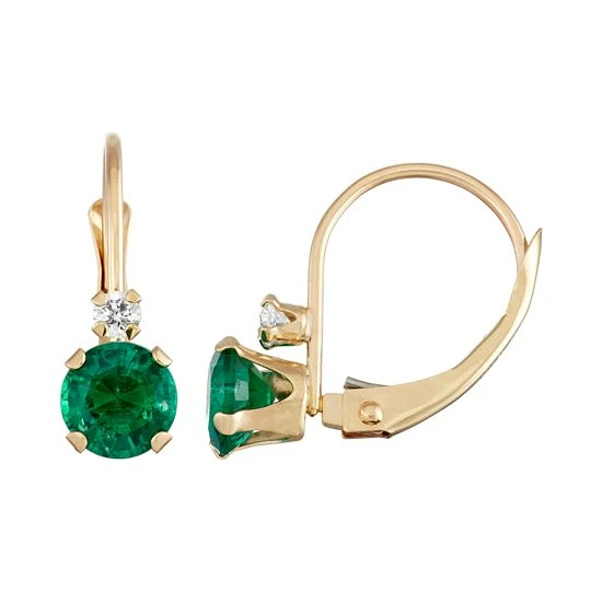 Designs By Gioelli 10k Gold Round-Cut Lab-Created Emerald & White Zircon Leverback Earrings 3 Designs By Gioelli 10k Gold Round-Cut Lab-Created Emerald & White Zircon Leverback Earrings