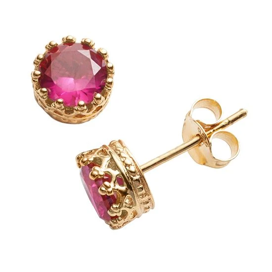 Designs By Gioelli 14k Gold Over Silver Lab-Created Ruby Crown Stud Earrings 3 Designs By Gioelli 14k Gold Over Silver Lab-Created Ruby Crown Stud Earrings