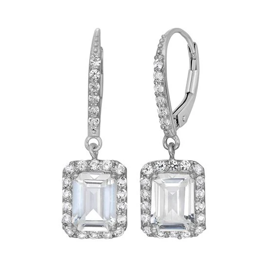 Designs By Gioelli Sterling Silver Lab-Created White Sapphire Rectangular Halo Drop Earrings 3 Designs By Gioelli Sterling Silver Lab-Created White Sapphire Rectangular Halo Drop Earrings