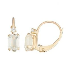 Designs By Gioelli 10k Gold Emerald-Cut Lab-Created White Sapphire & White Zircon Leverback Earrings