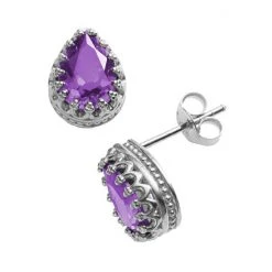 Designs By Gioelli Sterling Silver Amethyst Crown Stud Earrings