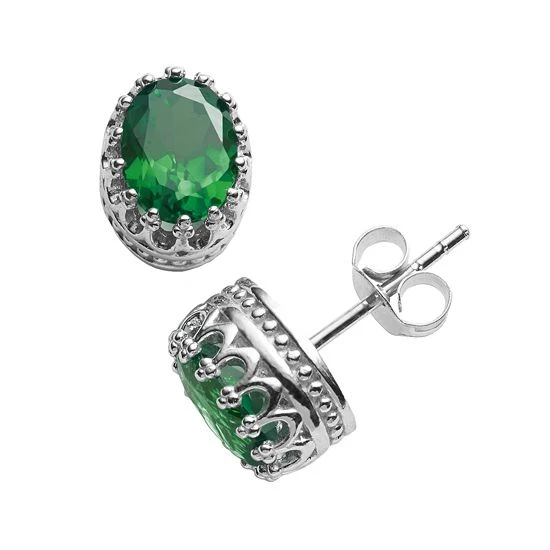 Designs By Gioelli Sterling Silver Lab-Created Emerald Oval Crown Stud Earrings 3 Designs By Gioelli Sterling Silver Lab-Created Emerald Oval Crown Stud Earrings