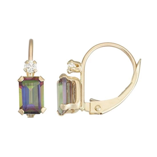 Designs By Gioelli 10k Gold Emerald-Cut Mystic Fire Topaz & White Zircon Leverback Earrings 3 Designs By Gioelli 10k Gold Emerald-Cut Mystic Fire Topaz & White Zircon Leverback Earrings