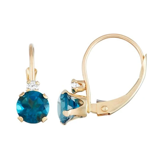 Designs By Gioelli 10k Gold Round-Cut London Blue Topaz & White Zircon Leverback Earrings 3 Designs By Gioelli 10k Gold Round-Cut London Blue Topaz & White Zircon Leverback Earrings