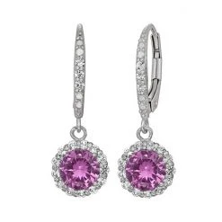 Designs By Gioelli Lab-Created Pink And White Sapphire Sterling Silver Halo Drop Earrings
