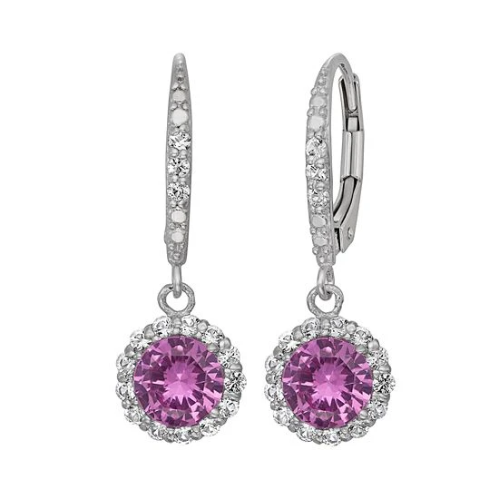 Designs By Gioelli Lab-Created Pink And White Sapphire Sterling Silver Halo Drop Earrings 3 Designs By Gioelli Lab-Created Pink And White Sapphire Sterling Silver Halo Drop Earrings