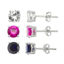 Designs By Gioelli Sterling Silver Lab-Created Multi-Color Sapphire Stud Earring Set