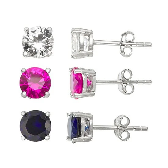 Designs By Gioelli Sterling Silver Lab-Created Multi-Color Sapphire Stud Earring Set 3 Designs By Gioelli Sterling Silver Lab-Created Multi-Color Sapphire Stud Earring Set