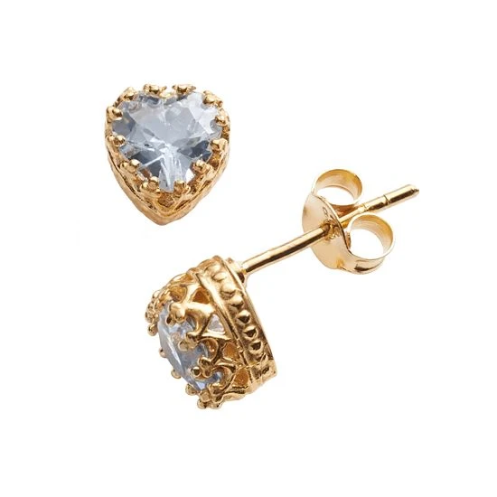 Designs By Gioelli 14k Gold Over Silver Lab-Created Aquamarine Heart Crown Stud Earrings 3 Designs By Gioelli 14k Gold Over Silver Lab-Created Aquamarine Heart Crown Stud Earrings