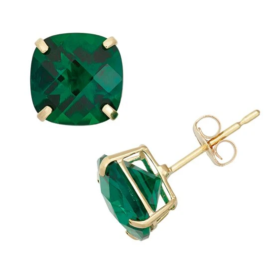 Designs By Gioelli Lab-Created Emerald 10k Gold Stud Earrings 3 Designs By Gioelli Lab-Created Emerald 10k Gold Stud Earrings