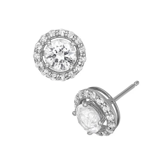 Designs By Gioelli Lab-Created White Sapphire Sterling Silver Halo Stud Earrings 3 Designs By Gioelli Lab-Created White Sapphire Sterling Silver Halo Stud Earrings