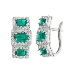 Designs By Gioelli Sterling Silver Simulated Emerald & Lab-Created White Sapphire Drop Earrings