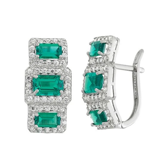Designs By Gioelli Sterling Silver Simulated Emerald & Lab-Created White Sapphire Drop Earrings 3 Designs By Gioelli Sterling Silver Simulated Emerald & Lab-Created White Sapphire Drop Earrings