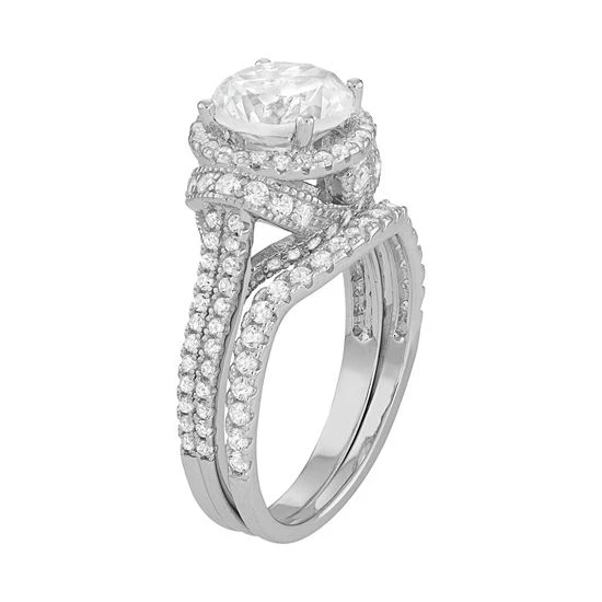 Designs By Gioelli Sterling Silver Lab-Created White Sapphire Halo Engagement Ring Set 4 Designs By Gioelli Sterling Silver Lab-Created White Sapphire Halo Engagement Ring Set - Image 2