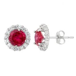 Designs By Gioelli Lab-Created Ruby & White Topaz 10k White Gold Halo Stud Earrings