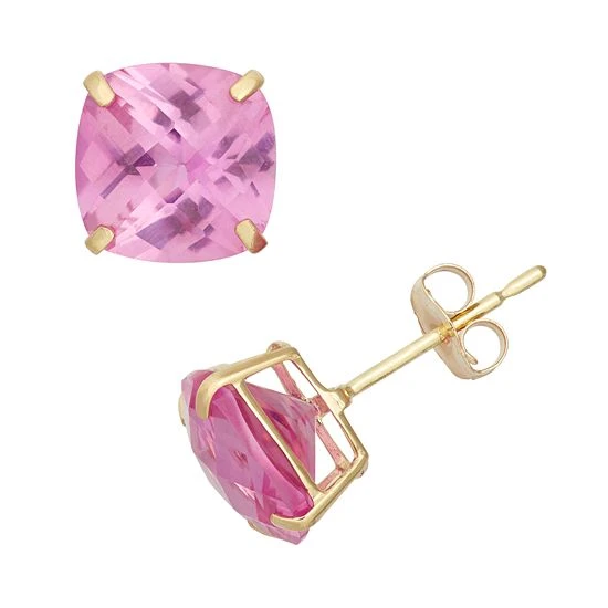 Designs By Gioelli Lab-Created Pink Sapphire 10k Gold Stud Earrings 3 Designs By Gioelli Lab-Created Pink Sapphire 10k Gold Stud Earrings