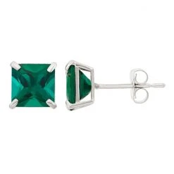 Designs By Gioelli Lab-Created Emerald 10k White Gold Stud Earrings