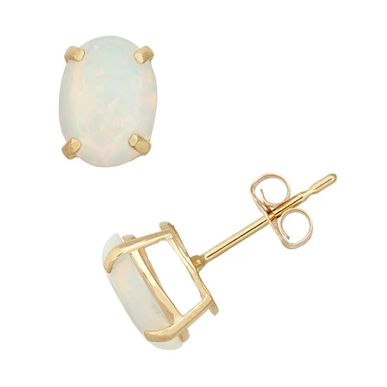 Designs By Gioelli Lab-Created Opal 10k Gold Oval Stud Earrings 3 Designs By Gioelli Lab-Created Opal 10k Gold Oval Stud Earrings