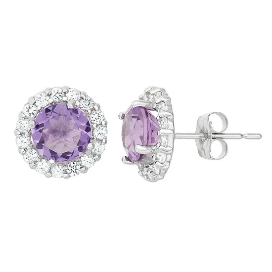 Designs By Gioelli Amethyst & White Topaz 10k White Gold Halo Stud Earrings 3 Designs By Gioelli Amethyst & White Topaz 10k White Gold Halo Stud Earrings