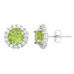 Designs By Gioelli Peridot & White Topaz 10k White Gold Halo Stud Earrings