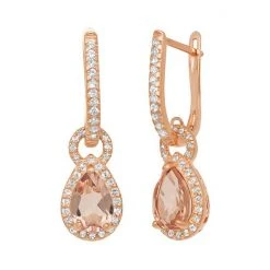 Designs By Gioelli 14k Rose Gold Over Silver Simulated Morganite And Lab-Created White Sapphire Halo Teardrop Earrings