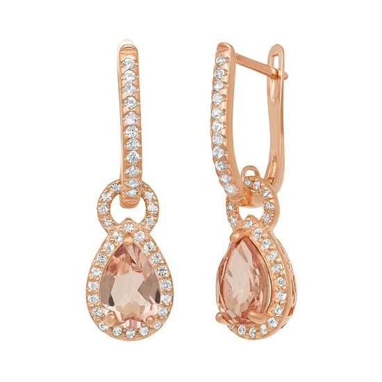 Designs By Gioelli 14k Rose Gold Over Silver Simulated Morganite And Lab-Created White Sapphire Halo Teardrop Earrings 3 Designs By Gioelli 14k Rose Gold Over Silver Simulated Morganite And Lab-Created White Sapphire Halo Teardrop Earrings