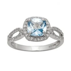 Designs By Gioelli Sterling Silver Lab-Created Aquamarine And Lab-Created White Sapphire Halo Ring