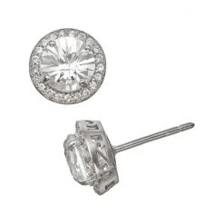 Designs By Gioelli Sterling Silver Lab-Created White Sapphire Halo Stud Earrings