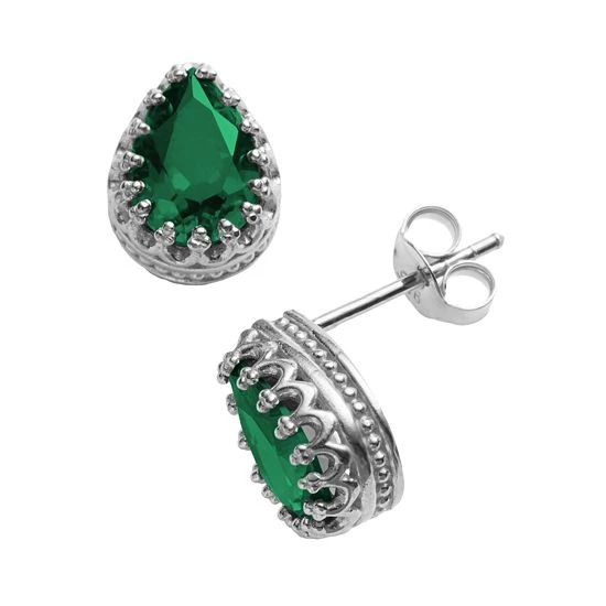 Designs By Gioelli Sterling Silver Lab-Created Emerald Crown Stud Earrings 3 Designs By Gioelli Sterling Silver Lab-Created Emerald Crown Stud Earrings