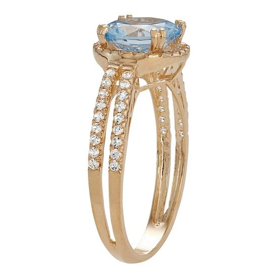 Designs By Gioelli 10k Gold Lab-Created Aquamarine & White Sapphire Halo Ring 4 Designs By Gioelli 10k Gold Lab-Created Aquamarine & White Sapphire Halo Ring - Image 2