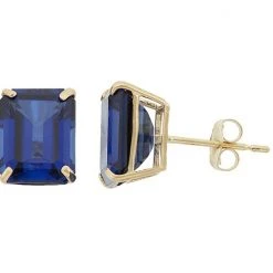 Designs By Gioelli 10k Gold Lab-Created Sapphire Emerald Cut Solitaire Stud Earrings
