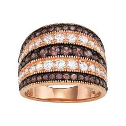 Designs By Gioelli 14k Rose Gold Plated Silver Mocha Cubic Zirconia Multi Row Ring