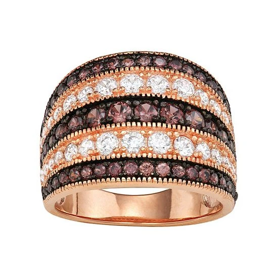 Designs By Gioelli 14k Rose Gold Plated Silver Mocha Cubic Zirconia Multi Row Ring 3 Designs By Gioelli 14k Rose Gold Plated Silver Mocha Cubic Zirconia Multi Row Ring