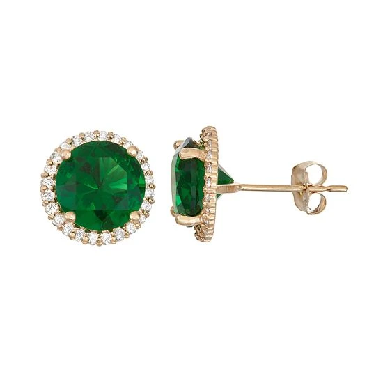 Designs By Gioelli 10k Gold Simulated Emerald & Lab-Created White Sapphire Halo Stud Earrings 3 Designs By Gioelli 10k Gold Simulated Emerald & Lab-Created White Sapphire Halo Stud Earrings