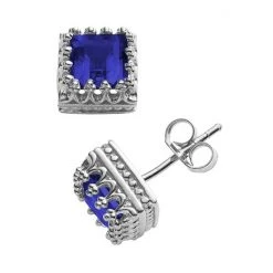 Designs By Gioelli Sterling Silver Lab-Created Sapphire Crown Stud Earrings