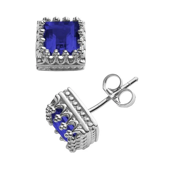 Designs By Gioelli Sterling Silver Lab-Created Sapphire Crown Stud Earrings 3 Designs By Gioelli Sterling Silver Lab-Created Sapphire Crown Stud Earrings