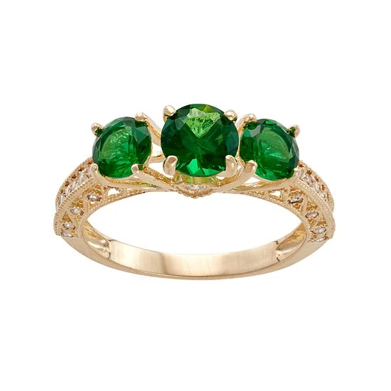 Designs By Gioelli 10k Gold Simulated Emerald & Lab-Created White Sapphire 3-Stone Ring 3 Designs By Gioelli 10k Gold Simulated Emerald & Lab-Created White Sapphire 3-Stone Ring