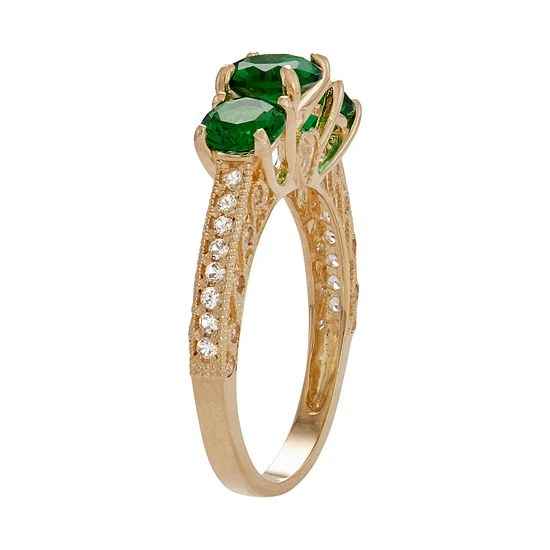 Designs By Gioelli 10k Gold Simulated Emerald & Lab-Created White Sapphire 3-Stone Ring 4 Designs By Gioelli 10k Gold Simulated Emerald & Lab-Created White Sapphire 3-Stone Ring - Image 2