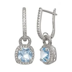 Designs By Gioelli Sterling Silver Lab-Created Aquamarine And Lab-Created White Sapphire Square Halo Drop Earrings