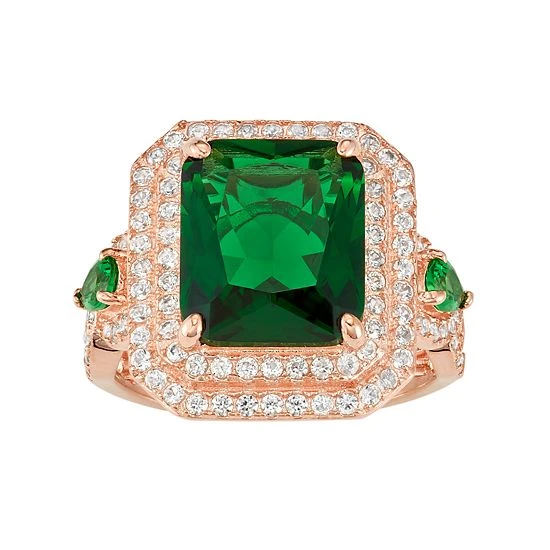 Designs By Gioelli 14k Rose Gold Over Silver Simulated Emerald & Lab-Created White Sapphire Halo Ring 3 Designs By Gioelli 14k Rose Gold Over Silver Simulated Emerald & Lab-Created White Sapphire Halo Ring