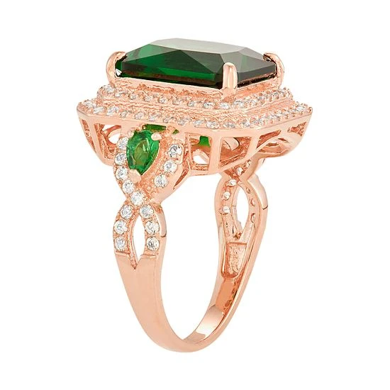 Designs By Gioelli 14k Rose Gold Over Silver Simulated Emerald & Lab-Created White Sapphire Halo Ring 4 Designs By Gioelli 14k Rose Gold Over Silver Simulated Emerald & Lab-Created White Sapphire Halo Ring - Image 2