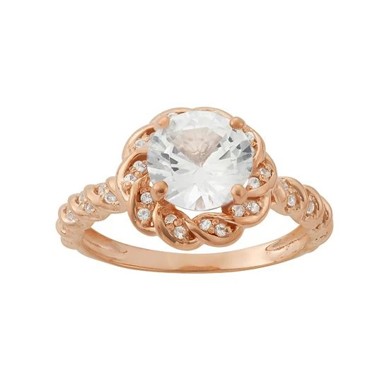 Designs By Gioelli Lab-Created White Sapphire 14k Rose Gold Over Silver Halo Ring 3 Designs By Gioelli Lab-Created White Sapphire 14k Rose Gold Over Silver Halo Ring