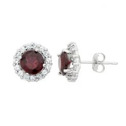 Designs By Gioelli Garnet & White Topaz 10k White Gold Halo Stud Earrings